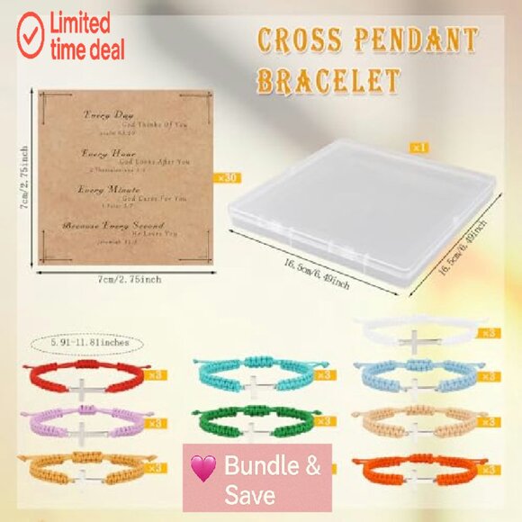 30-Piece Adjustable Cross Charm Bracelet Set with Inspirational Cards - Picture 4 of 8